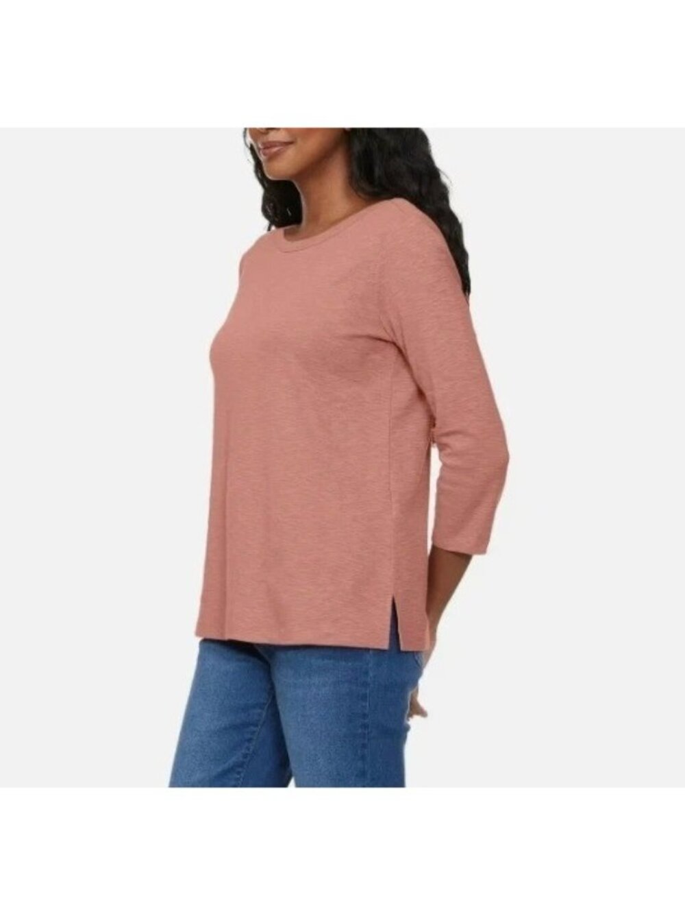 NWT Kirkland Signature Women's XS Pink 3/4 Sleeve Boat Neck Cotton C1016 - Picture 2 of 12